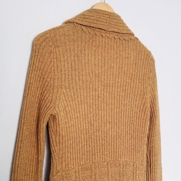 Anthropologie Canary Knitting Needle Cardigan S Open Front Wool Blend Mustard - Picture 9 of 15